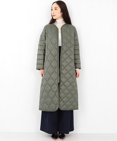 Ray BEAMS（レイビームス）の「■RBS / キルト切り替え ロングコート（ナイロンジャケット・レディース・オフホワイト/オリーブ・0/1）」の6枚目の写真