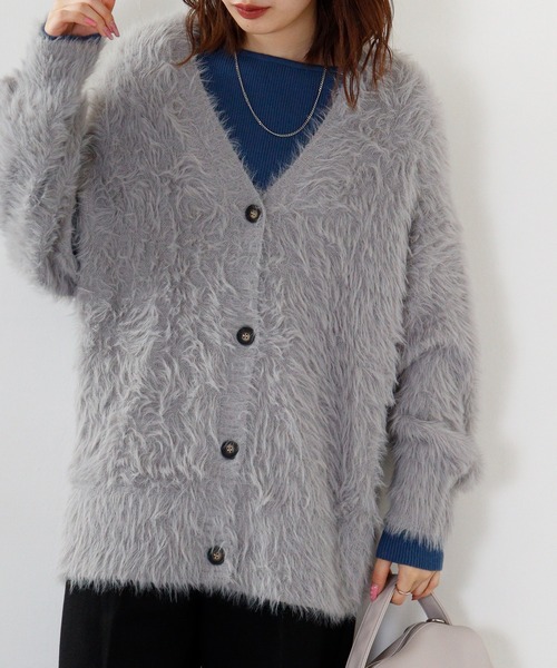 セール】&soiree モヘアライクシャギーニットカーディガン