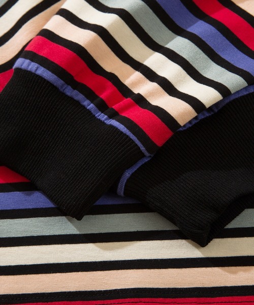 HOOK（フック）の「HOOK -original-　溶けるハート刺繍カラフルボーダー長袖tシャツ（Tシャツ/カットソー・メンズ・ブラック/ホワイト・M/L/XL）」の9枚目の写真