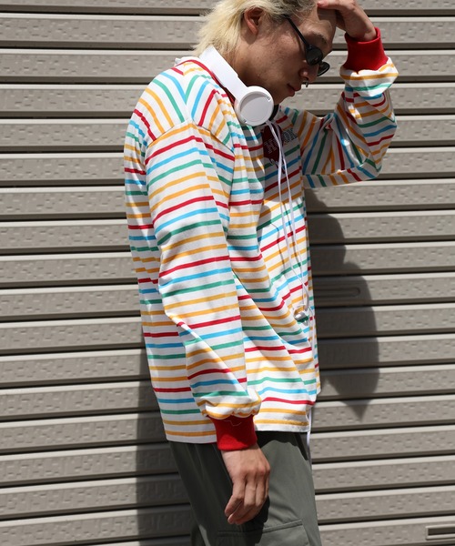 HOOK（フック）の「HOOK -original-　溶けるハート刺繍カラフルボーダー長袖tシャツ（Tシャツ/カットソー・メンズ・ブラック/ホワイト・M/L/XL）」の17枚目の写真