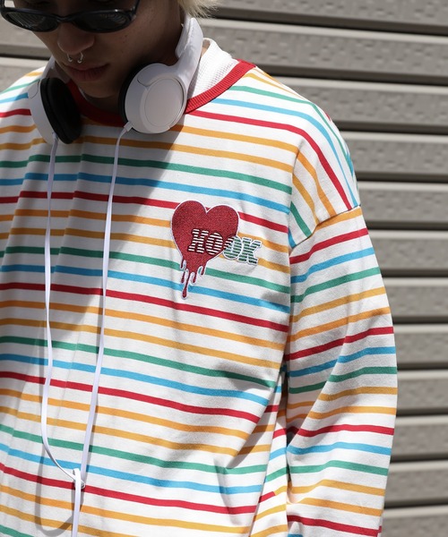 HOOK（フック）の「HOOK -original-　溶けるハート刺繍カラフルボーダー長袖tシャツ（Tシャツ/カットソー・メンズ・ブラック/ホワイト・M/L/XL）」の20枚目の写真