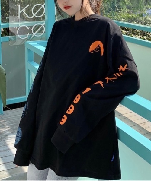 Burner(バーナー)の「【BURNER Recommend Select】袖プリント スウェット ロンT oku-tops-665422843625-20 Y(スウェット・レディース・ブラック/ホワイト/グレー・L/XL)」の5枚目の写真