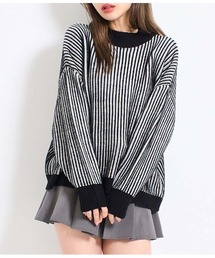 モノトーンストライプニットトップス