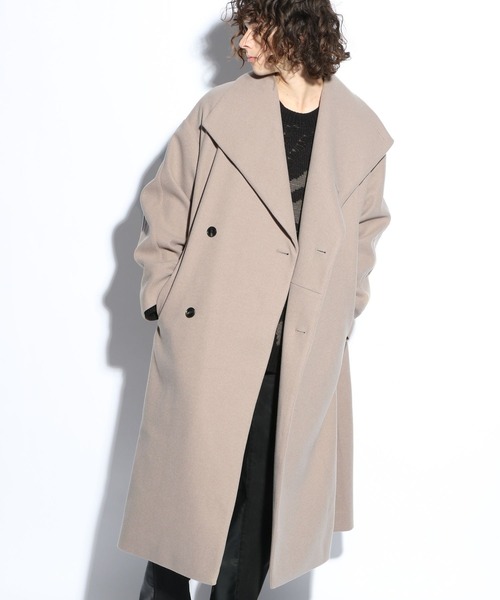 HARE(ハレ)の「ウーリーテックBIGカラーオーバーコート(HARE)(ステンカラーコート・メンズ・ベージュ/ブラック・SMALL/MEDIUM)」の7枚目の写真