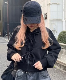 【nmtc+】ribbon zip up jacket / 【エヌエムティーシープラス】リボンジップアップ長袖ジャケット
