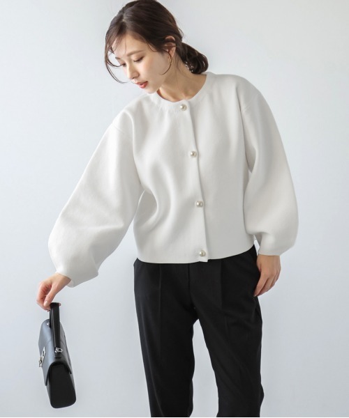 Lajour(ラジュール)の「日本製 ニットカーディガン(カーディガン/ボレロ・レディース・ホワイト/ブラック・フリー)」の18枚目の写真