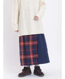 Samansa Mos2 | 配色チェック柄ラップ風スカート(スカート)