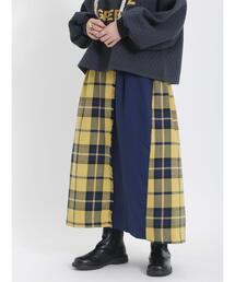 Samansa Mos2 | 配色チェック柄ラップ風スカート(スカート)