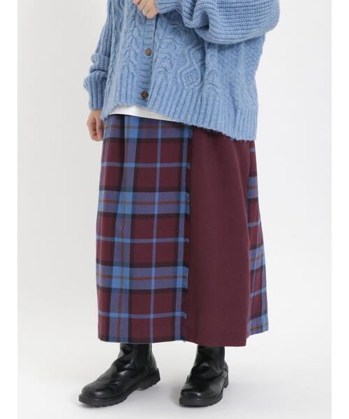 Samansa Mos2（サマンサ モスモス）の「配色チェック柄ラップ風スカート（スカート・レディース・イエロー/レッド/ベージュ/ブルー・F）」の3枚目の写真