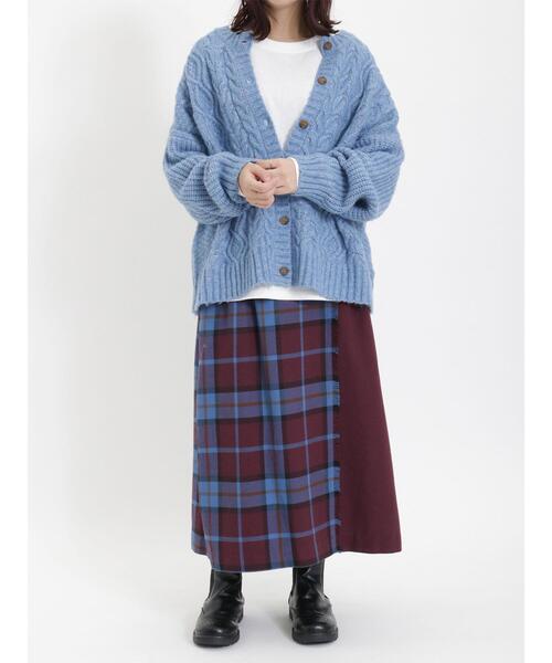 Samansa Mos2（サマンサ モスモス）の「配色チェック柄ラップ風スカート（スカート・レディース・イエロー/レッド/ベージュ/ブルー・F）」の8枚目の写真