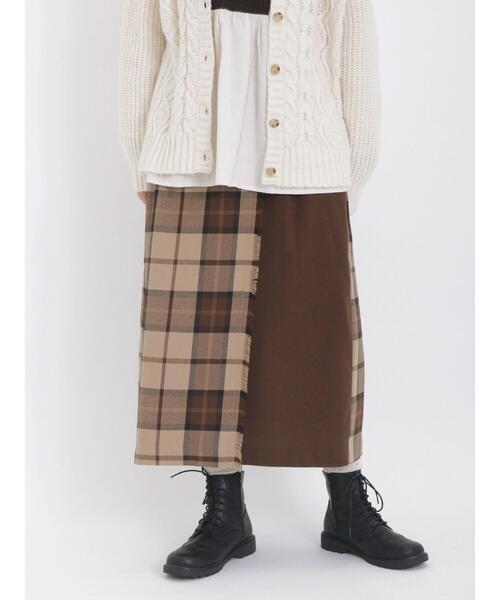 Samansa Mos2（サマンサ モスモス）の「配色チェック柄ラップ風スカート（スカート・レディース・イエロー/レッド/ベージュ/ブルー・F）」の10枚目の写真