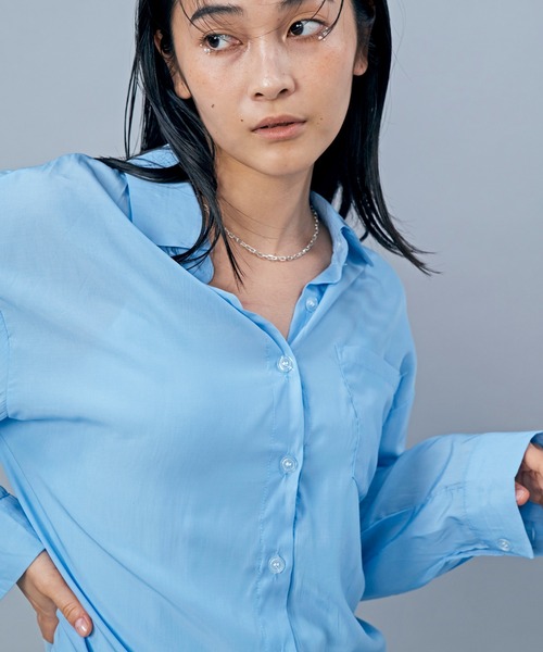 LIENCOEUR（リアンクール）の「ドロップダウンルーズシアーシャツ（シャツ/ブラウス・レディース・ライトブルー/ホワイト・SMALL/MEDIUM）」の7枚目の写真