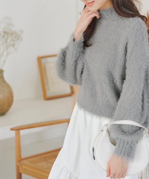 Coco様グレーニット セール】 アンゴラ混ミックスヤーン タートルネックセーター （ニット