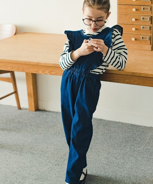EDWIN（エドウィン）の「【Ou? by EDWIN】フリルサロペット（サロペット/オーバーオール・キッズ・ネイビー・110/150/100/120/130/140）」の4枚目の写真
