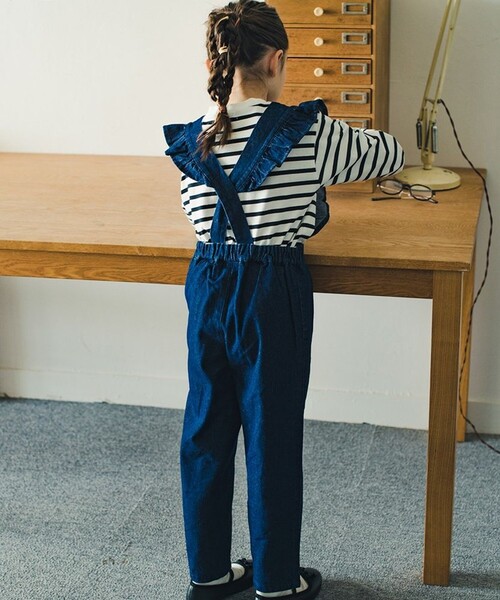 EDWIN（エドウィン）の「【Ou? by EDWIN】フリルサロペット（サロペット/オーバーオール・キッズ・ネイビー・110/150/100/120/130/140）」の5枚目の写真