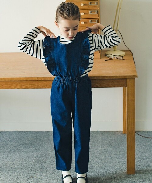 EDWIN（エドウィン）の「【Ou? by EDWIN】フリルサロペット（サロペット/オーバーオール・キッズ・ネイビー・110/150/100/120/130/140）」の6枚目の写真