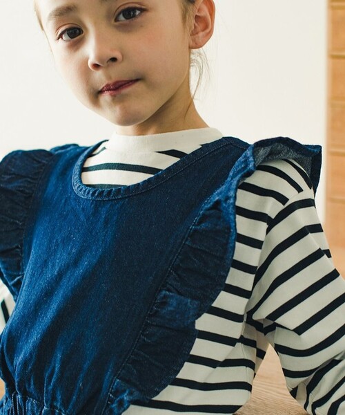 EDWIN（エドウィン）の「【Ou? by EDWIN】フリルサロペット（サロペット/オーバーオール・キッズ・ネイビー・110/150/100/120/130/140）」の7枚目の写真