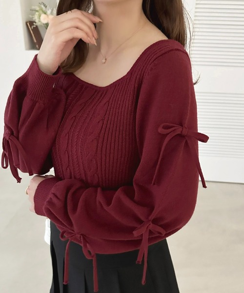 apres jour（アプレジュール）の「リボンケーブルニットプルオーバー【ZOZOTOWN限定アイテム】（ニット/セーター・レディース・ボルドー/アイボリー/ブラック・X-LARGE/フリー）」の20枚目の写真