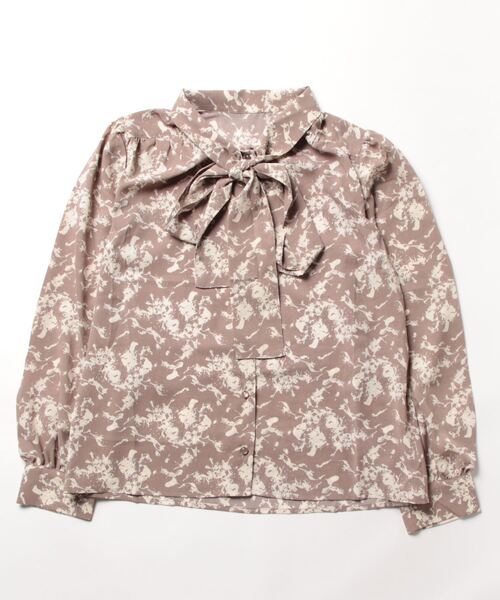 Miscere(ミスケーレ)の「☆ モノトーン柄リボンタイ ブラウス 36404(シャツ/ブラウス・レディース・ベージュ/ホワイト/グリーン・FREE)」の1枚目の写真