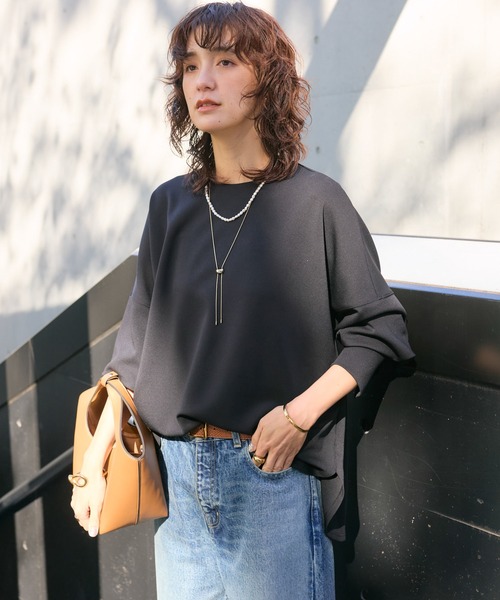 リヴドロワ　rive droite グレージュダンボールポンチョプルオーバー ダンボールポンチョプルオーバー（Tシャツ/カットソー）｜RIVE