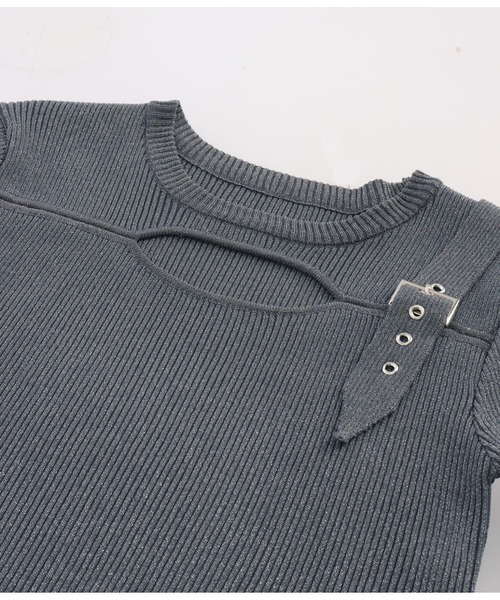 ANAP（アナップ）の「ラメ糸 ベルトデザイン リブニット トップス（ニット/セーター・レディース・ライトピンク/ブラック/オフホワイト/ブルー・FREE）」の6枚目の写真