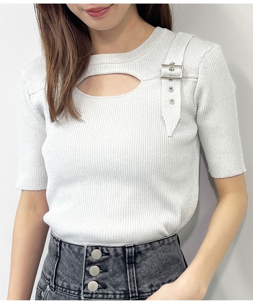 ANAP（アナップ）の「ラメ糸 ベルトデザイン リブニット トップス（ニット/セーター・レディース・ライトピンク/ブラック/オフホワイト/ブルー・FREE）」の9枚目の写真