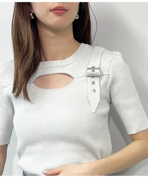 ANAP（アナップ）の「ラメ糸 ベルトデザイン リブニット トップス（ニット/セーター・レディース・ライトピンク/ブラック/オフホワイト/ブルー・FREE）」の12枚目の写真