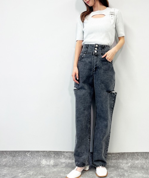 ANAP（アナップ）の「ラメ糸 ベルトデザイン リブニット トップス（ニット/セーター・レディース・ライトピンク/ブラック/オフホワイト/ブルー・FREE）」の10枚目の写真