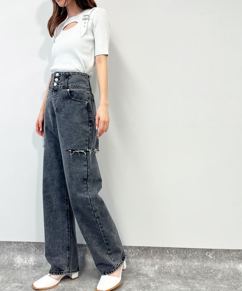 ANAP（アナップ）の「ラメ糸 ベルトデザイン リブニット トップス（ニット/セーター・レディース・ライトピンク/ブラック/オフホワイト/ブルー・FREE）」の11枚目の写真