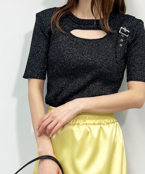 ANAP（アナップ）の「ラメ糸 ベルトデザイン リブニット トップス（ニット/セーター・レディース・ライトピンク/ブラック/オフホワイト/ブルー・FREE）」の13枚目の写真