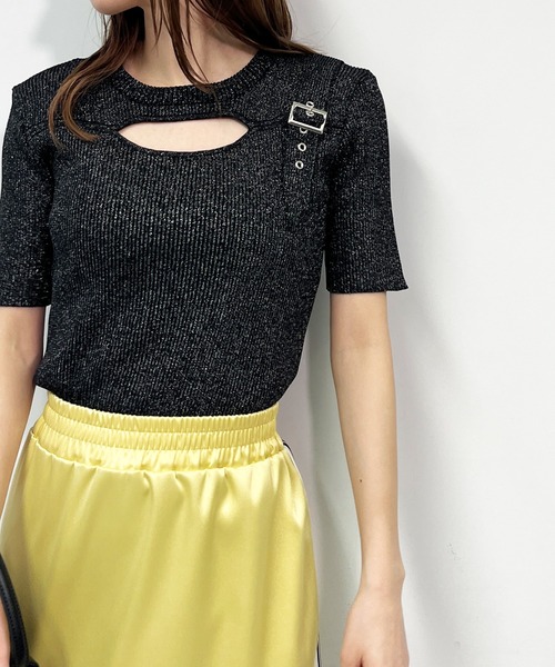ANAP（アナップ）の「ラメ糸 ベルトデザイン リブニット トップス（ニット/セーター・レディース・ライトピンク/ブラック/オフホワイト/ブルー・FREE）」の14枚目の写真