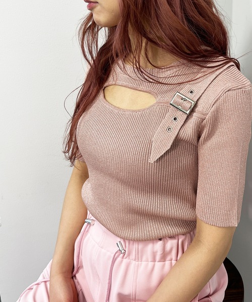 ANAP（アナップ）の「ラメ糸 ベルトデザイン リブニット トップス（ニット/セーター・レディース・ライトピンク/ブラック/オフホワイト/ブルー・FREE）」の22枚目の写真