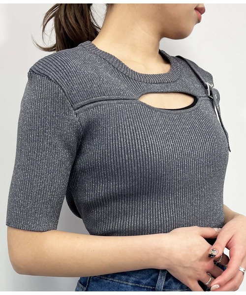 ANAP（アナップ）の「ラメ糸 ベルトデザイン リブニット トップス（ニット/セーター・レディース・ライトピンク/ブラック/オフホワイト/ブルー・FREE）」の21枚目の写真