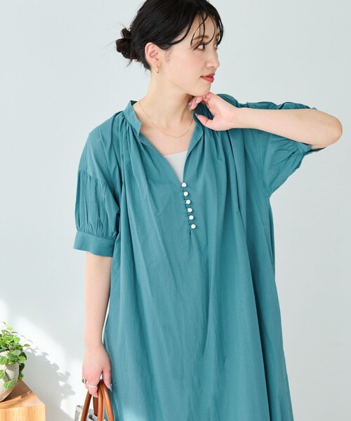 FREAK'S STORE（フリークスストア）の「WEB限定　インド 組紐ボタン スキッパーワンピース（ワンピース・レディース・グリーン/ブラック/ブルー/オフホワイト/オレンジ/イエロー・SMALL/MEDIUM）」の4枚目の写真