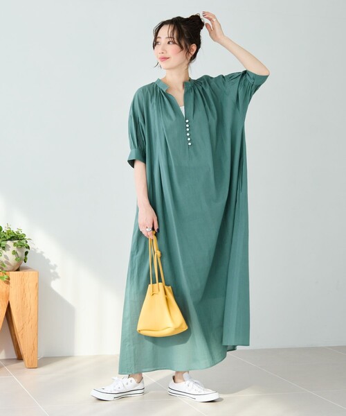 FREAK'S STORE（フリークスストア）の「WEB限定　インド 組紐ボタン スキッパーワンピース（ワンピース・レディース・グリーン/ブラック/ブルー/オフホワイト/オレンジ/イエロー・SMALL/MEDIUM）」の3枚目の写真