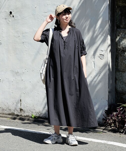 FREAK'S STORE（フリークスストア）の「WEB限定　インド 組紐ボタン スキッパーワンピース（ワンピース・レディース・グリーン/ブラック/ブルー/オフホワイト/オレンジ/イエロー・SMALL/MEDIUM）」の7枚目の写真