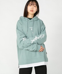 【KANGOL/カンゴール】 フェイクレイヤード 袖プリント ビッグシルエット 裏毛フーディー プルオーバーパーカー