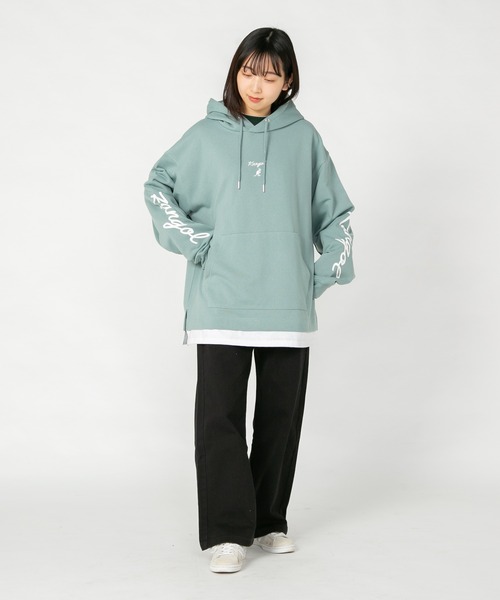 KANGOL(カンゴール)の「【KANGOL/カンゴール】 フェイクレイヤード 袖プリント ビッグシルエット 裏毛フーディー プルオーバーパーカー(パーカー・メンズ・ライトグリーン/グレー/ブラック・X-LARGE/MEDIUM/LARGE)」の8枚目の写真
