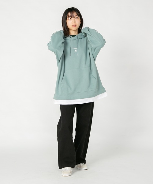 KANGOL(カンゴール)の「【KANGOL/カンゴール】 フェイクレイヤード 袖プリント ビッグシルエット 裏毛フーディー プルオーバーパーカー(パーカー・メンズ・ライトグリーン/グレー/ブラック・X-LARGE/MEDIUM/LARGE)」の7枚目の写真