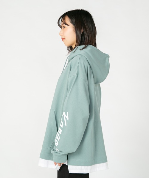 KANGOL(カンゴール)の「【KANGOL/カンゴール】 フェイクレイヤード 袖プリント ビッグシルエット 裏毛フーディー プルオーバーパーカー(パーカー・メンズ・ライトグリーン/グレー/ブラック・X-LARGE/MEDIUM/LARGE)」の13枚目の写真