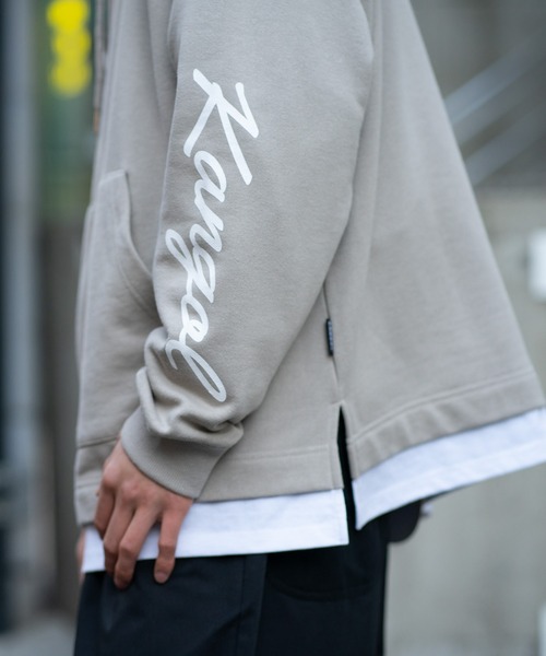KANGOL(カンゴール)の「【KANGOL/カンゴール】 フェイクレイヤード 袖プリント ビッグシルエット 裏毛フーディー プルオーバーパーカー(パーカー・メンズ・ライトグリーン/グレー/ブラック・X-LARGE/MEDIUM/LARGE)」の18枚目の写真