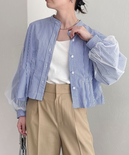 fredy emue（フレディエミュ）の「袖チュールクロップドブラウス（シャツ/ブラウス・レディース・オフホワイト/ブラック/ブルー系その他・38）」の3枚目の写真