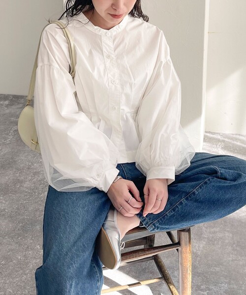 fredy emue（フレディエミュ）の「袖チュールクロップドブラウス（シャツ/ブラウス・レディース・オフホワイト/ブラック/ブルー系その他・38）」の11枚目の写真