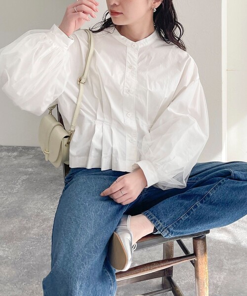 fredy emue（フレディエミュ）の「袖チュールクロップドブラウス（シャツ/ブラウス・レディース・オフホワイト/ブラック/ブルー系その他・38）」の12枚目の写真