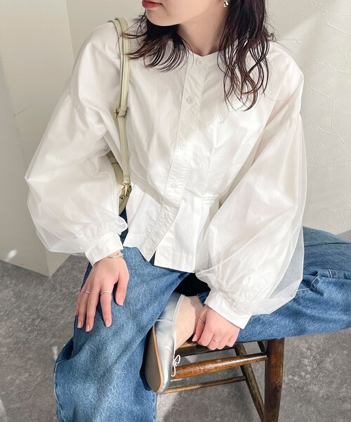 fredy emue（フレディエミュ）の「袖チュールクロップドブラウス（シャツ/ブラウス・レディース・オフホワイト/ブラック/ブルー系その他・38）」の14枚目の写真