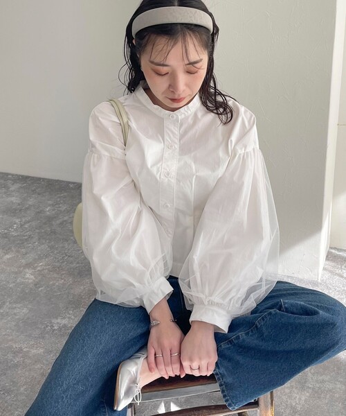 fredy emue（フレディエミュ）の「袖チュールクロップドブラウス（シャツ/ブラウス・レディース・オフホワイト/ブラック/ブルー系その他・38）」の15枚目の写真