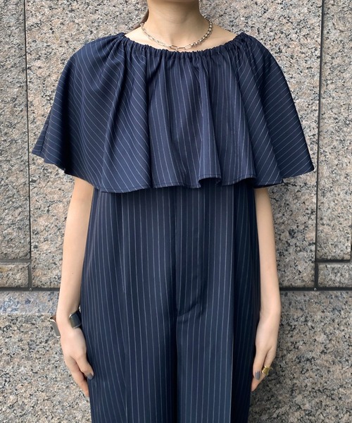 DouDou(ドゥドゥ)の「フリルビスチェ付ベアロパース(サロペット/オーバーオール・レディース・ネイビー/ブラック・36/38)」の5枚目の写真