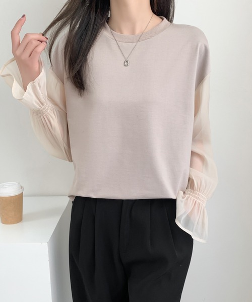 ABITOKYO(アビトーキョー)の「シアーキャンディスリーブカットソー(Tシャツ/カットソー・レディース・ベージュ/ホワイト/ブラック・M/L)」の3枚目の写真