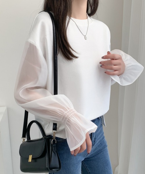 ABITOKYO(アビトーキョー)の「シアーキャンディスリーブカットソー(Tシャツ/カットソー・レディース・ベージュ/ホワイト/ブラック・M/L)」の2枚目の写真