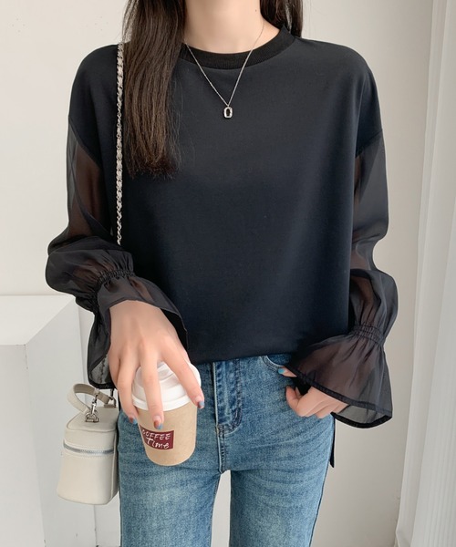 ABITOKYO(アビトーキョー)の「シアーキャンディスリーブカットソー(Tシャツ/カットソー・レディース・ベージュ/ホワイト/ブラック・M/L)」の1枚目の写真